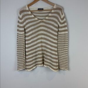 Wooden Ships Tan and Cream Striped Knit Sweater Size S/M